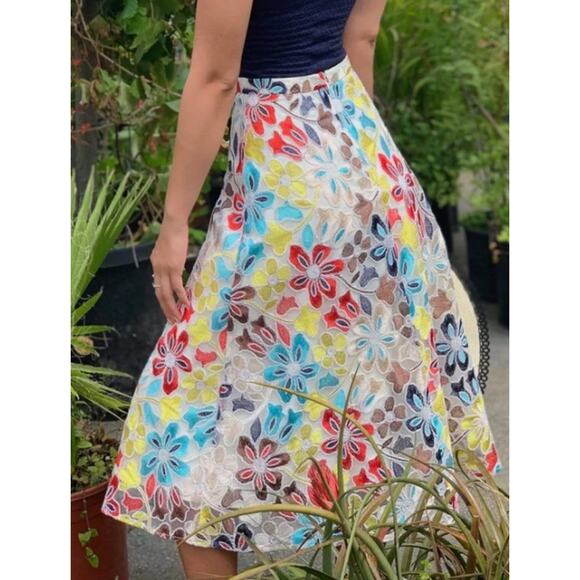 EVA FRANCO Anthropologie Meghan Embroidered Midi Skirt •4• Floral A Line EXC - Picture 3 of 16